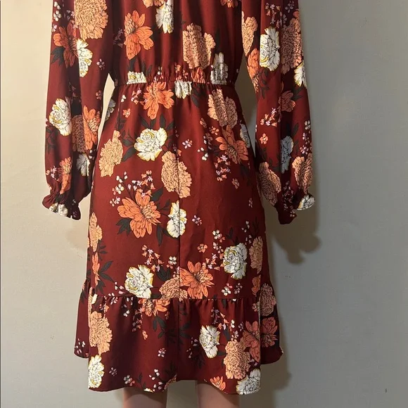 LOFT Outlet Petite Fit & Flare Dress Floral Long Sleeve Ruffle Size 2 Petite - Picture 7 of 10